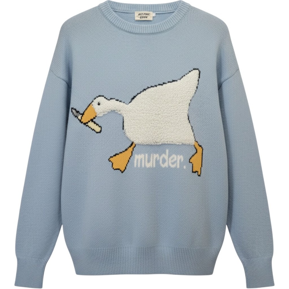 NEW Aelfric Eden Sweater Unisex LG Blue Crewneck Murder Goose Knife 3D Graphic